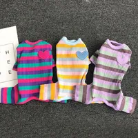 Dog Apparel Cotton Pajamas Colorful Striped Jumpsuit Winter Warm For Small Dogs Shih Tzu Soft Hoodie Pet S-L