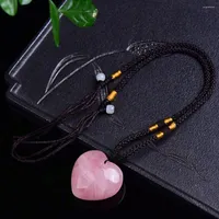 Pendant Necklaces Women Healing Magic Wand Gift Natural Jade Pink Crystal Necklace Gem Heart