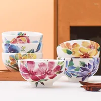 Bowls 4.5 Inch Japanese Style Ceramic Art Small Bowl Underglaze Color Porcelain Utensils Tableware Household Noodle Ramen Soup