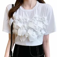 السيدات قمم اللطيف ملابس Womne O Tees White 2021 Summer T-Shirt أقواس متعددة أقواس متعددة حلوة