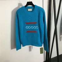 New Sweater Cloverleaf Embroidered Letters Versatile Round Neck Jumper In Blue