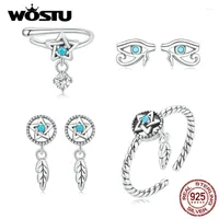 Dangle Earrings WOSTU 925 Sterling Silver Turquoise Guardian Jewelry Pentacle Drop Ear Clips Horus' Eye Studs Twist Rings For Women