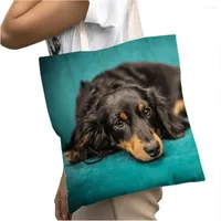 Boodschappentassen Casual Mini Dachshund Dog Big Shopper Pet Animal Schouder Tote Dubbele kanten Women Bag Eco herbruikbare canvas handtas