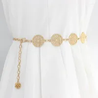 Belts Elegant Leaf Carved Metal Belt Round Hollow Out Waist Chain Lady Waistband Women Retro Gold Silver Long Dress Decorative