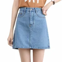 #0253 Black White Blue Mini Skirts Women Sexy A Line Jeans Skirt Plus Size 3XL High Waisted Denim For Summer 2021 39Lo#