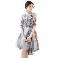 female Exquisite Flower Embroidery Banquet Gown Elegant Formal Party Dress Gray Temperament Chinese Bridesmaids Dresses Ethnic Clothing m1zx#