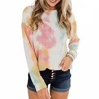 women Casual O-Neck Tie-dye Pullover Long Sleeve Streetwear Loose Tops 2021 Arrival Autumn Winter Fashion Tracksuits Shirts Women's Blouses g1hh#