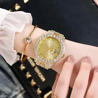 Wristwatches Women Watch Gold Sliver Men Quartz Clock Chronograph Colorful Diamond Iced Out Hip Hop Watches Relogio