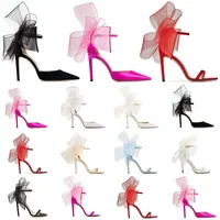 With BOX Luxury Designer High Heels Sandals women heel Averly Pumps Aveline Sandal with Asymmetric Grosgrain Mesh Fascinator Bows Shoes vSy