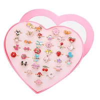 36pcs Colorful Children Cute Adjustable Rings Sparkle with Heart Shape Display Case for Kids Birthday Party Favors1760