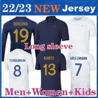 2022 maglia calcistica Benzema Mbappe Griezmann 2023 French Pogba Giroud Kante Maillot de Foot Equipe Maillots Kit Kit Women Men Sleeve Football Shirt