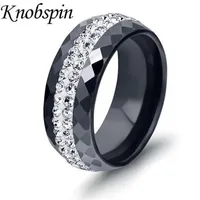 8mm Black White Colors Ceramic Ring inlaid Zircon Simple Stylish Wedding Engagement Ring Charm Women Men Jewelry US Size 6-9293g