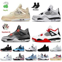 Luxury Fashion Jumpman 4 4s Basketball Shoes Sail Military Black Cat Infrared Fire Red White Oreo University Blue Jorden4s Retro With Socks