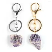 Keychains Original Amethysts Crystal Pendant Key Chain Ring Car Keychain Holder Women Girls BOHO Natural Stone Jewelry