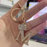 Keychains Creative 26 Letter Rhinestone Crown Keychain for Women Gold Aolly Key Ring Girls Bag Ornames Holder Accessoreis Charms
