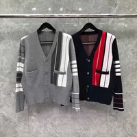 Tb Thom Sweater Autunm Winter Sweatesr Male Fashion Brand Clothing Fun-mix Fine Cotton Classic 4-bar V-neck Cardigan Coats