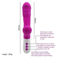 SS33 Toy Sex Massager Stick Sucking Rabbit Vibrator для женщин Телескопический вращающийся дилдо G Пятно Массагер с нагреванием 3 в 1 игрушки анальных вибраторов