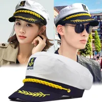 Berets White Yacht Captain Navy Marine Skipper Ship Sailor Military Nautical Hat Cap Costume Adults Party Fancy Dress