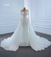 Prinsessan långärmad kristall spetsar sjöjungfru bröllopsklänning klänning de mariage elegant SM67182