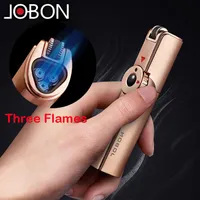 genuine Jobon box refill butane gas one&three flames lighter lock fire jet torch metal windproof cigar lighter drop231l