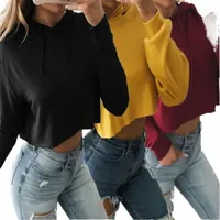 women's Hoodies & Sweatshirts 2022 Plus Size Cropped Women Autumn Casual Crop Top Sweatshirt Hooded Solid Pullover Tops Coat Sudaderas Mujer 29Nw#