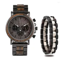 Wristwatches BOBO BIRD Wooden Timepieces Men Watches Bracelet Set Chronograph Military In Box Relogio Masculino OEM Drop