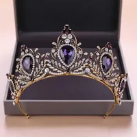 KMVEXO 2019 New Baroque Purple Crystal Tiara Crown Hair Associory Brides Tiaras Wedding Headpiece Princess Queen Diadem H211u
