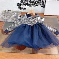 Designer Girl Dress Vestido azul infantil de moda de moda boutique meninas vestidos de noiva de flor de outono 110-160 cm de algodão material