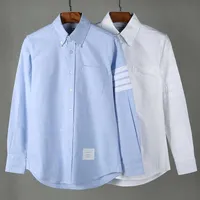 남자 티셔츠 2022 패션 TB Thom 브랜드 셔츠 남자 슬림 한 흰색 긴 소매 스트라이프 캐주얼 셔츠를 돌리는 칼라 옥스포드 솔리드 의류