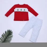 Clothing Sets Design Xmas Fall Clothes Boys Kids Set Red Christmas Tree Embroidery T-Shirts And White Stripe Long Pants Outfits For 1-8T