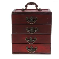 Jewelry Pouches Antique 4 Layers Storage Case Box Treasure Chest Wooden Art Crafts