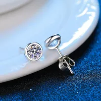 Stud Earrings Genuine Moissanite Earring For Women Men 0.6-2CT Sterling Silver Round Diamond Ear Studs VVS D Colorl