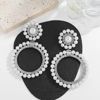 Dangle Earrings AENSOA Trendy Pearl Crystal Round Pendant Drop For Women Fashion Geometric Wedding Charm Statement Jewelry