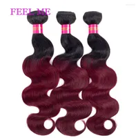 Human Hair Bulks FEELME 1b 99j Ombre Brazilian Body Wave Bundles Red Wine 3 4pcs For Black Women Remy Extensions