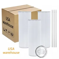 USA Warehouse 20 oz Stainless Steel Heat Transfer Printing Tumbler Vacuum Insulated Skinny Straight Sublimation Tumblers t102