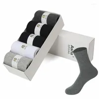 Men's Socks 5 Pairs Men's With Boxed Cotton Mid Tube Crew Stocking Summer Thin Sweat Absorbing Breathable Solid Hose