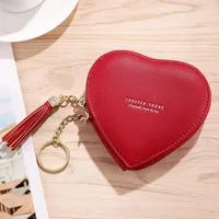 Keychains Fashion Shape Heart Coin Purse Key Chain Holder Wallet Mini Leather PU Keychain Women Bag Charm Pendant KeyringKeychains