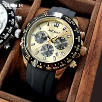 Wristwatches MEGIR Quartz Watches For Men Fashion Black Gold Silicone Strap Chronograph Wristwatch With Date 24-hour Indicator Luminous