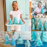Decoraciones navideñas Diy Blue Tree Mini Adornos de escritorio Decoración de vacaciones Pequeño Pine Crafts