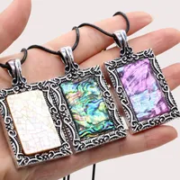 Choker Natural Shell Pendant Necklace Rectangle Zinc Alloy Lace Abalone For Making DIY Jewerly Gift 30x60mm