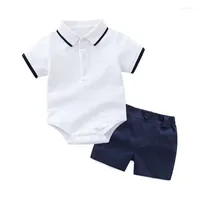 Clothing Sets Born Baby Boy Cotton Summer White Romper Clothes Set 0 1 2 3 Years Jumpsuit Solid T-shirt Overalls Shorts Outfits