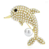 Brooches Wuli&baby Pearl Dolphin For Women Men 2-color Lovely Sea Fish Party Office Pin Gifts