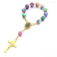 Strand Handmade Colorful Ceramic Beads Bracelet For Women Jesus Christ Cross Prayer Angel Baptism Chaplet Braclet Girl