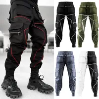 Men's overalls loose fashion big pocket straight pants reflective running training pants wholesale