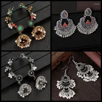 Kolczyki Dangle Afgańskie srebrną biżuterię dla kobiet Gypsy Vintage Boho Flower Shape Pearl Tassel Jhumka