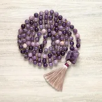 Ketten Lepidolith -Gebet Perlen 108 Mala Halskette Yoga Geschenke Meditation Quasten für Frauen handgefertigtem geknoteten Schmuck