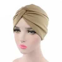 Scarves Women Cross Twist Turban Muslim Cotton Headwrap Solid Color Chemo Cap