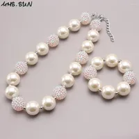 Necklace Earrings Set MHS.SUN Cute Design White Beads Bracelets Fashion Chunky Jewelry For Child Kids Girls Charming