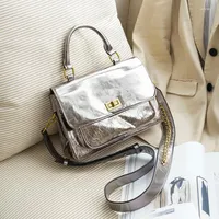 Evening Bags WOONAM Women Fashion Handbag Top Hide Genuine Shiny Calf Leather Handle Messenger Shoulder Bag WB1124