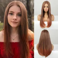 Synthetic Wigs Long Straight Natural Middle Part Ombre Black Red Brown Wig For Women Cosply Daily Party Heat Resistant Fake Hair
